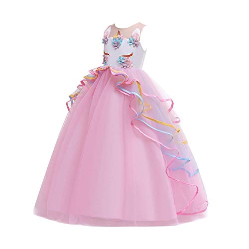 Eenhoorn carnavalskostuum voor meisjes, prinsessenjurk met lange mouwen, sprookjesjurk, tule, tutu, voor bruiloften, feesten, carnaval, verkleedpartijen, Halloween - Afbeelding 3