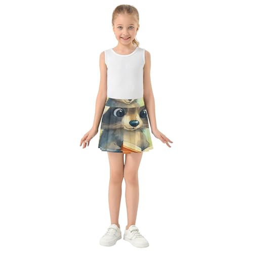 Joisal Toddler Tennis Skirts Cute Watercolor Raccoon Girls' Shorts Athletic Skorts Pink Cute School Skirt 4t3
