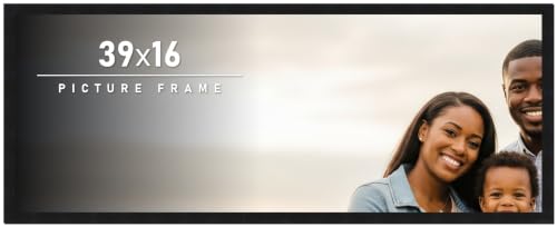 39x16 Frame Black Picture Frame - Complete Modern Photo Frame Includes UV Acrylic Shatter Guard Front, Acid Free Foam Backing Board, Hanging Hardware Wood Wall Frames for Family Photos - no Mat