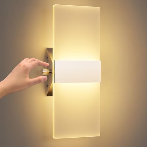 ChangM 12W LED Wandleuchte mit Schalter Dimmbar Innen Wandlampe LED Acryl Wandbeleuchtung Modern für Wohnzimmer Schlafzimmer Treppenhaus Flur Warmweiß 3000K