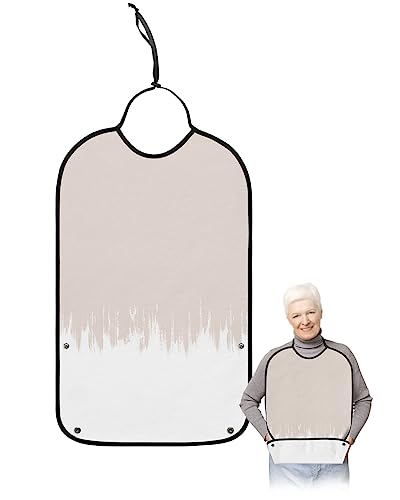 LEOKOTI Pink Paint Smear Adult Bibs for Eating, Waterproof Bibs with Food Catcher & Adjustable Snap Closure, Popular Color Abstract Art Washable Clothing Protectors Adult Bibs for Elderly Women/Men