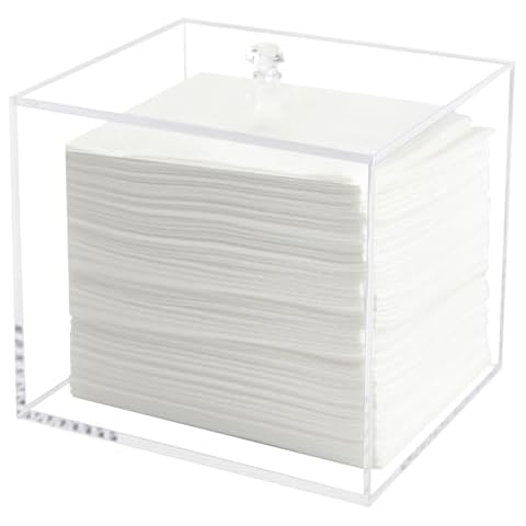Disposable Face Towel Holder, Acrylic Facial Towelettes Container, Box Compatible with XL Face Towels, Clear Cover