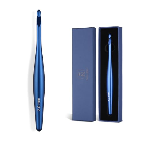 Guclud Crochet Hooks - 7mm Ergonomic Crochet Hook with Hand-Polished Grips for Arthritic Hands Aluminum Metal Crochet Needles for Beginners & Professionals (Ideal Crochet Gift)