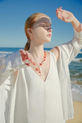 Image of Coiris Natural Seashell Choker Necklaces Earrings Jewelry Set for Women Starfish Shell Freshwater Pearl Collar Necklaces for Women Irregular Mother of Pearl Jewelry Set