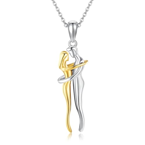 Hug Couple Necklace 925 Sterling Silver Hugging Couple Pendant Necklace Valentines Anniversary Jewelry Gifts for Women Wife Lover Him and Her