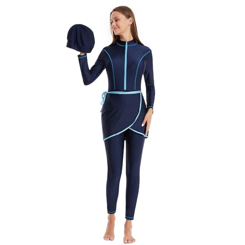 Burkini Protection Solaire Anti-UV 3 Pièces - Maillot de Bain Musulman Patchwork Sport