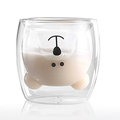 LINCMAN Cute Mugs Glass Double Wall Insulated Glasses Espresso Cup Tea Cup Milk Cup Bear Mugs Office Cup Birthday Gifts Drinking cup