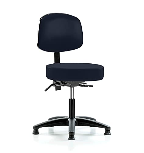 Image of Perch Stationary Height Adjustable Doctor's Stool with Back | Desk Height 18.5-24 inch | Imperial Blue Vinyl