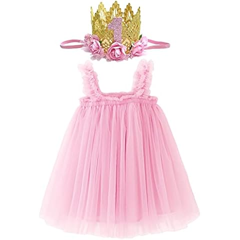 BGFKS Tutu Dress for Baby Girl 1st Birthday Photography Outfit Sets, Dress for Toddler Girls with Lace Rose Flower Crown.(Pink) Cover