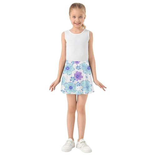 Floral Light Blue Purple Flowers Kids Tennis Skirts Rainbow Girls Skorts Athletic Shorts Little Girl 4t3