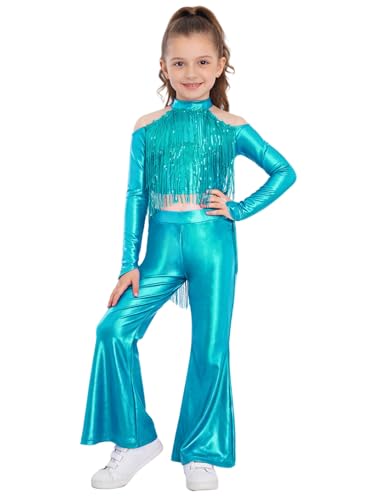 Ensemble danse latino fille bleu clair | Top court et pantalon bouffant hip-hop