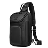 reeyee Anti-Theft Sling Bag with Lock, Waterproof Crossbody Backpack Fits 11 inch Tablet, Men's Shoulder Chest Bag