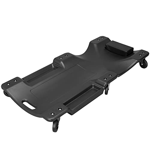 Image of Big RED ATRP6240BR Blow Molded Plastic Rolling Garage /Shop Creeper: 40 inch Mechanic Cart with Padded Headrest and 6 Casters, 280 LBS, Black