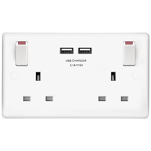 BG Electrical 13 Amp Double Switched Socket with Two USB Ports