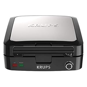 KRUPS Belgian Waffle Maker, Waffle Maker with Removable Plates, 4 Slices, Silver/Black