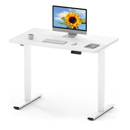 FLEXISPOT ONE PIECE Electric Standing Desk Height Adjustable Desk Sit Stand Desk with 4 Memory Smart Pannel and Backpack Hook for Home Office, 100 x 60cm White