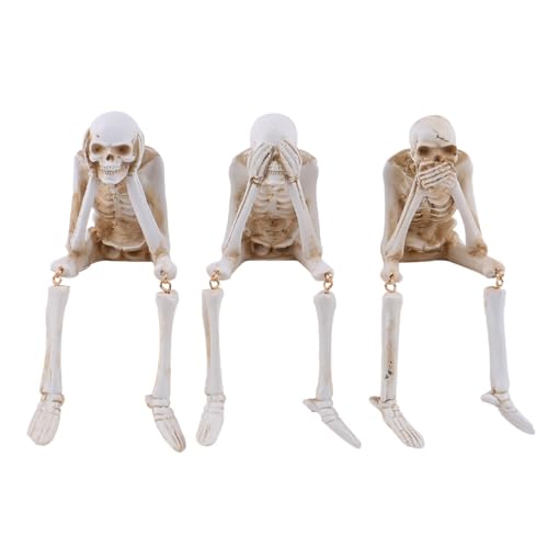 Squelette décoratif d'Halloween articulé Alide lot de 3 figurines ne pas regarder écouter dire - 2