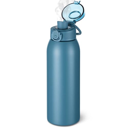 Image of Insulated Water Bottle 24 oz with Dustproof Lid, Carry Handle & Tea Infuser, BPA-Free & Leakproof, Stainless Steel Water Bottles Ideal for Fitness, Hiking, Office & Outdoor Use (Navy Blue)