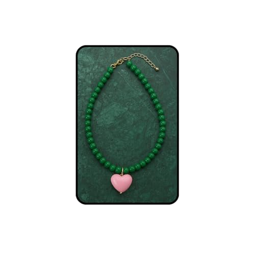 Heart Necklaces For Women, Green Beaded Pink Heart Pendant Choker Necklace Summer Y2K Cute Statement Trendy Dainty Non Tarnish Waterproof Jewelry Gift