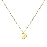 Collar de MOMOL, con colgante circular de acero inoxidable chapado en oro de 18 quilates, con inicial y corazón grabados, delicado disco personalizado, para mujeres y niñas