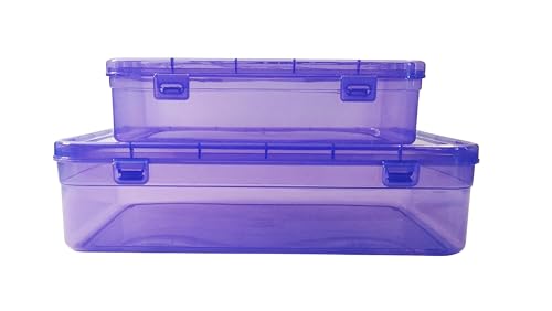 Image of Feliz Purple Coloured Plastic Large Storage Box Size 11.5x7.5x2.75 inches and Size 8.5x5.5x2.25 inches (1+1) Set of 2