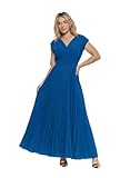 Vestido Midi Plissado com Lastex na Cintura – Tecido Duna Elegante VES-008 (BR, Alfa, P, Regular, Regular, Azul)