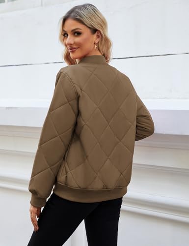 WEACZZY Cozy Brown Diamond Quilted Jacket for Women – Lightweight, Stylish Fall and Winter Puffer with Pockets (Size Small) - Image 4