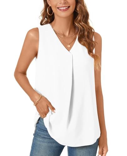 Bestbee Women's 2025 Summer Tank Tops Dressy Casual Sleeveless Chiffon Blouses V Neck Tunics Cute Business Work Shirts3