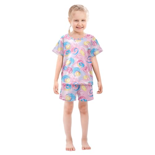 ALAZA Candy Watercolor Pajamas Set Short Sleeve Cotton Sleepwear Summer Pjs 2 Piece 5-14Y3