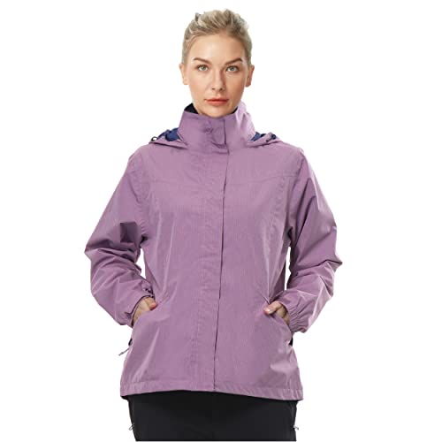 ALPHA CAMP Chaqueta impermeable para mujer, ligera, resistente al viento, con capucha, para senderismo, correr, Morado (, M Cover