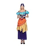 EraSpooky Women's Star Tarot Fortune Teller Costume Mystical Adult Halloween Gypsy Dress with Hat