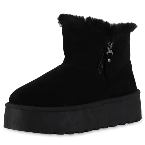 VAN HILL Damen Winter Boots Plateau Zipper Bequem Schuhe 214140...