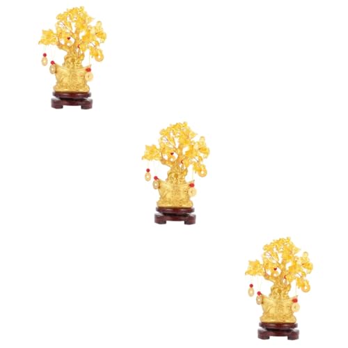 Arbre de fortune chinois en lot de 3 : ornements de table en résine et citrine pour salon