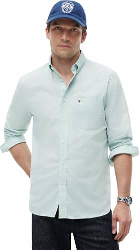 Tommy Hilfiger Herren Hemd Light Oxford Solid mit Stretch, Grün (Crushed Mint), XS – Ansicht 1