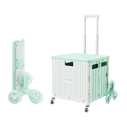 Foldable Utility Rolling Cart - Portable Grocery Cart on Wheels, Collapsible Handcart for Moving, Shopping Trolley for Dorm, Camping, Travel, Office
