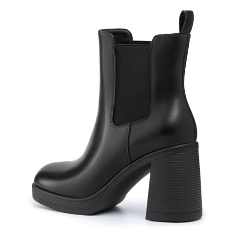 Athlefit Women's Chelsea Platform Boots High Chunky Heel Square Toe Boots Fashion Slip On Elastic Heeled Ankle Booties3