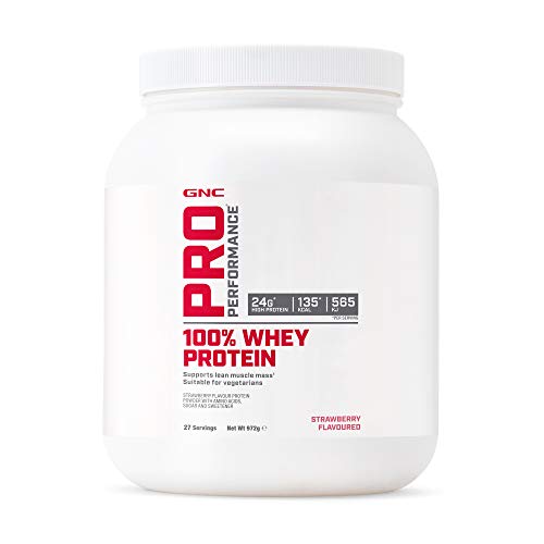 GNC Pro Performance 100% Whey Protein Powder - Fresa, 27 porciones, apoya la masa muscular magra