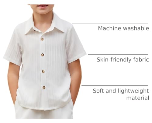 Image of Arshiner Boys Casual Short Sleeve Button Down Shirt Fashion Textured Summer Beach Shirt 3-13 Years Old