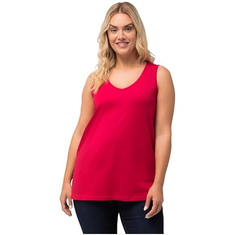 Ulla Popken Women's Red V-Neck T-Shirt Cover