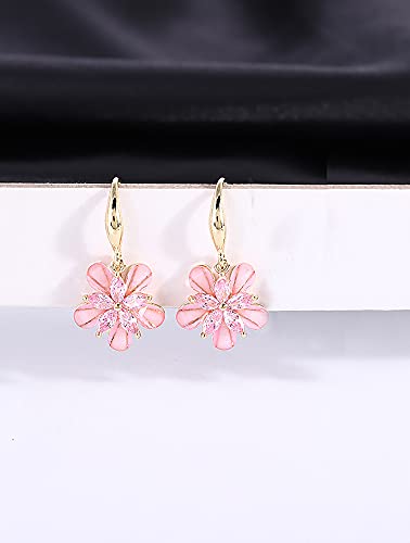 3A Cubic Zirconia Cherry Flower Dangle Earrings for Women Girls Hypoallergenic Retro Charm Blossom Drop Dangling Hook Stud Vintage Elegant Wedding Birthday Jewelry Dainty Gifts3