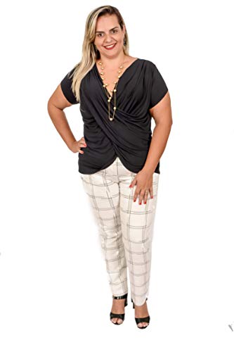 BLUSA FEMININA MANGA CURTA TRANSPASSADA COM DECOTE PLUS SIZE PRETA (G3)