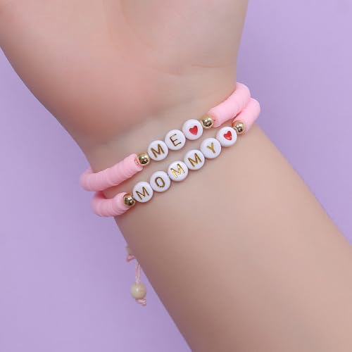 Image of First Day of Preschool Bracelet Back to School Gifts for Kindergarten / Preschool / School Gift Mama and Mini Adjustable Mother Daughter Bracelets as Supplies for Girls to Relieve Study Anxiety