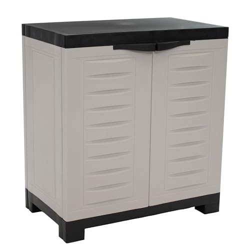 Sunnydaze 25.5 H Resin Garage Storage Cabinet - Garage Cabinet with Adjustable Shelf - Freestanding Utility Storage for Laundry Room Office Basement - Gray