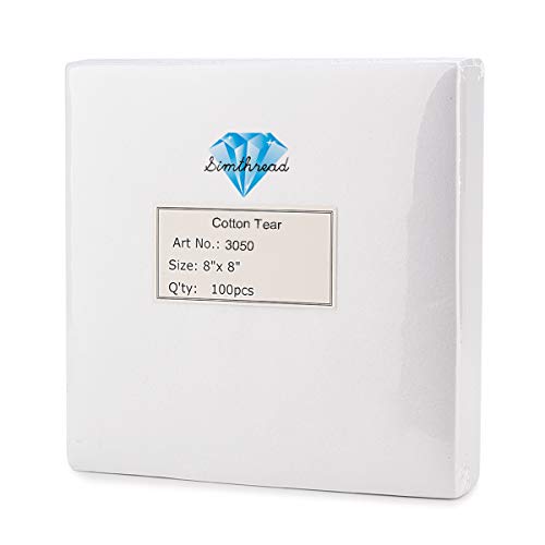 Simthread Lot de 100 feuilles de stabilisation prédécoupées pour broderie - 20 x 20 cm - Convient pour cerceaux à broder de 10 x 10 cm Cover