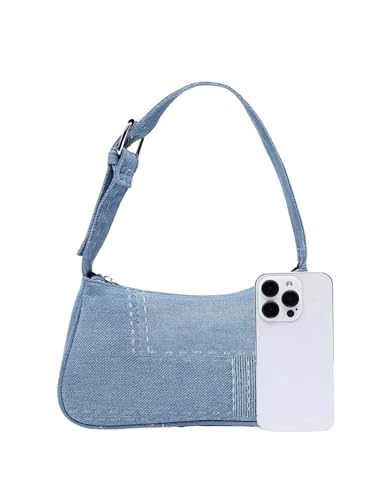 SweatyRocks Women's Zipper Mini Denim Shoulder Bag Solid Jean Underarm Purse with Adjustable Strap4