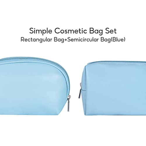 Image of MINISO Simple Cosmetic Bag,Makeup Pouch for Women Multifunctional Travel Kit Storage Toiletry Bag，Set of 2，Semicircular+Rectangular(Blue)