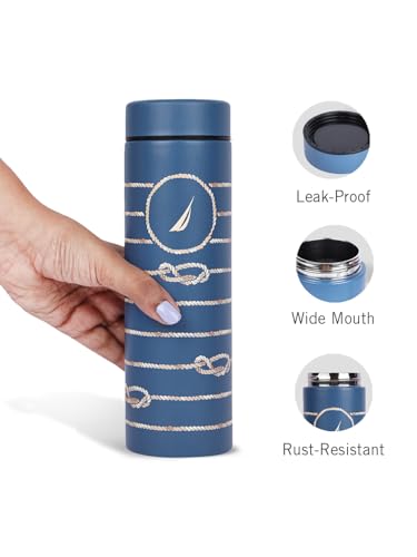 Image of NAUTICA Premium Leak-Proof Insulated Water Bottle - 1pc (Stern)| 500ml | Stainless Steel Flask with 24 Hours Temperature Retention | Ideal for Travel, Gym, Office Use Titanium Printed-Blue /Brown