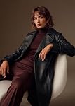 Bellivera Femmes Faux Cuir Classique Ceinture de lapel Enceinte de tranchée longue simple poitrine Veste d'automne brise-vent tendance surdimensionnée avec poches, dos fente et menottes réglables