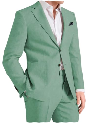 Casual Men's Suits Linen Slim Fit 2 Pieces Tuxedos Summer Beach Wedding Jacket+Trousers4