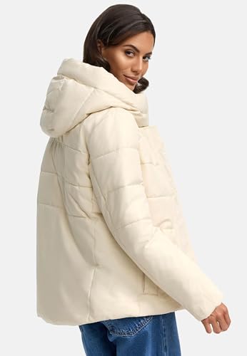 MARIKOO Damen Winterjacke (XS-3XL) - 5 Taschen, große Kapuze, Schlaufen auf der Innenseite, leichte Steppjacke, Warme Jacke Frauen - N019 (M, Cream)